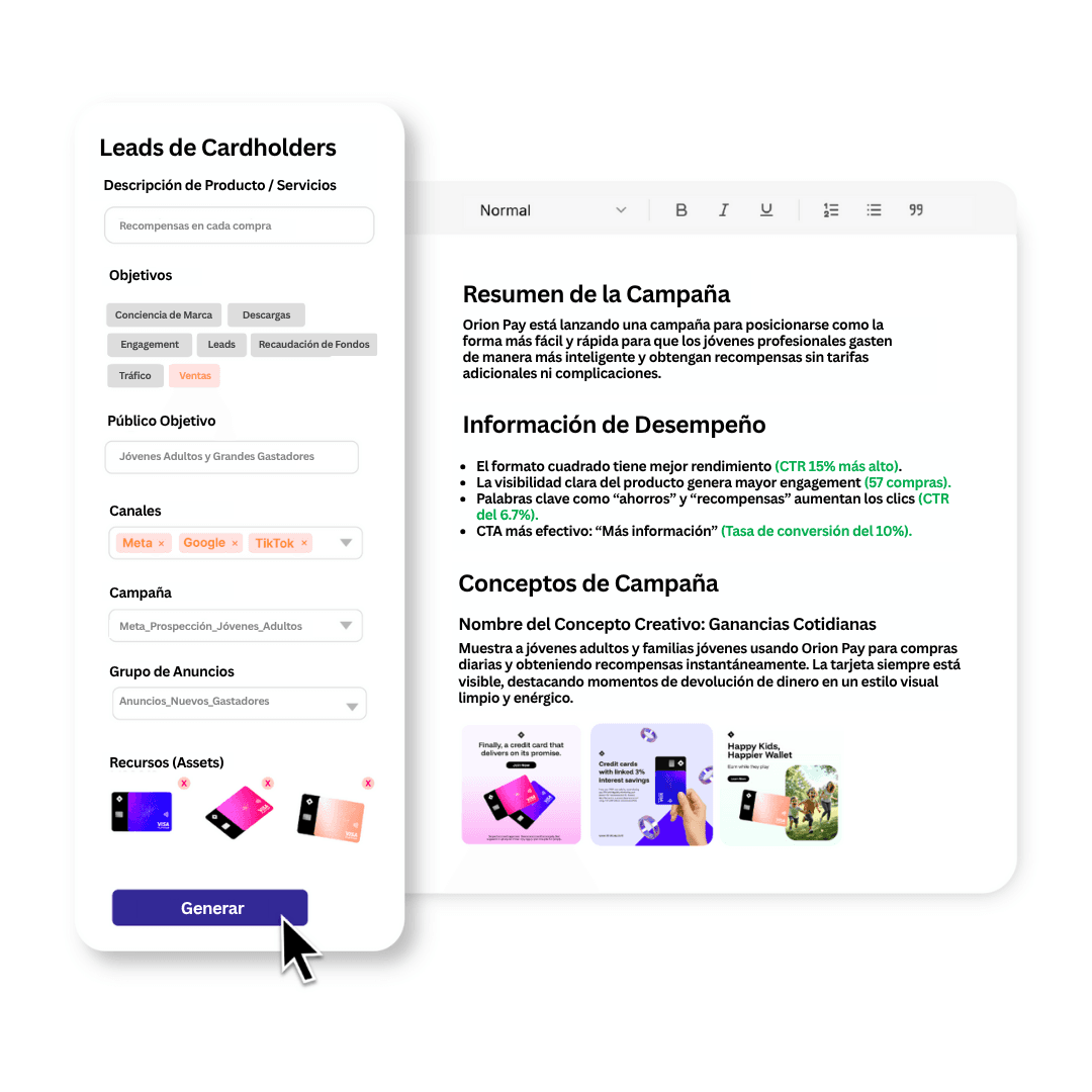 Campaign configuration — select creatives and set parameters