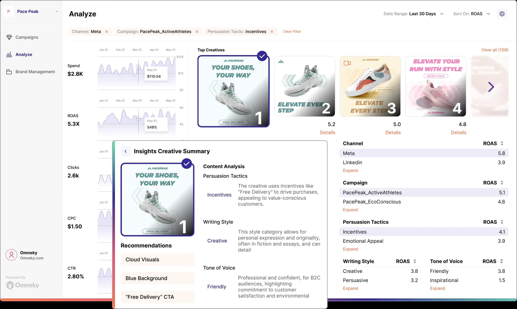 AI-powered brand insights dashboard with creative performance analytics
